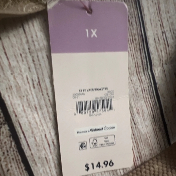 Womens Tan Beige Secret Treasures Full Figure Lace Bralette Bra Size 1X NWT - Picture 2 of 5